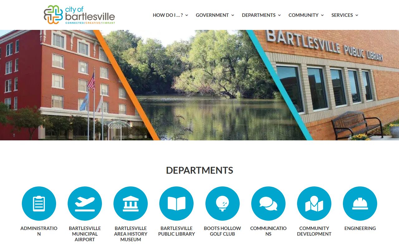 Bartlesville city departments page showing local government offices for probate reference