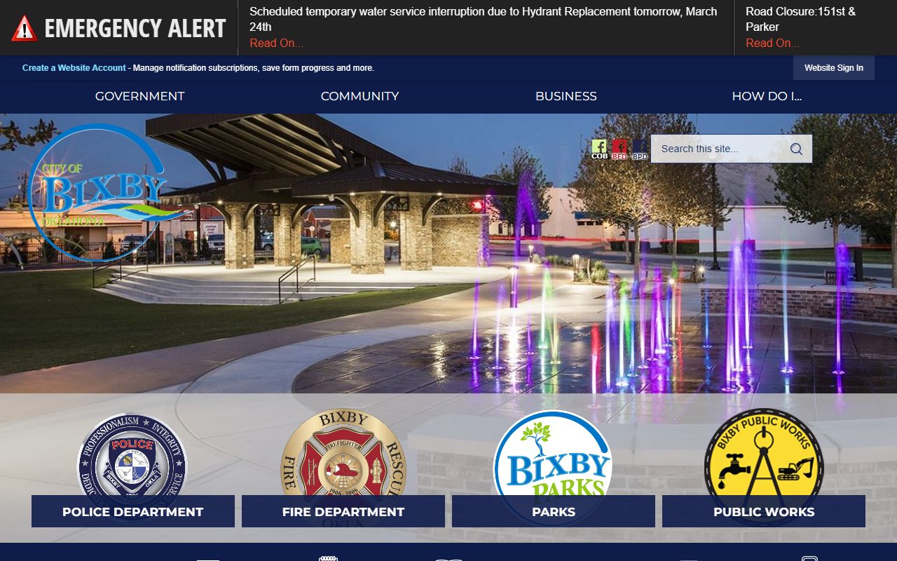 City of Bixby website showing local government resources for probate court reference