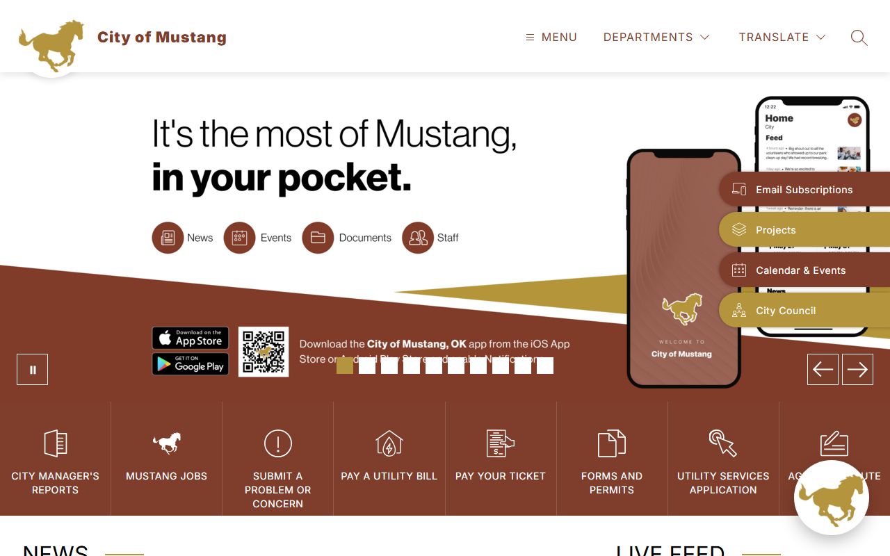 City of Mustang website for local government information and probate reference