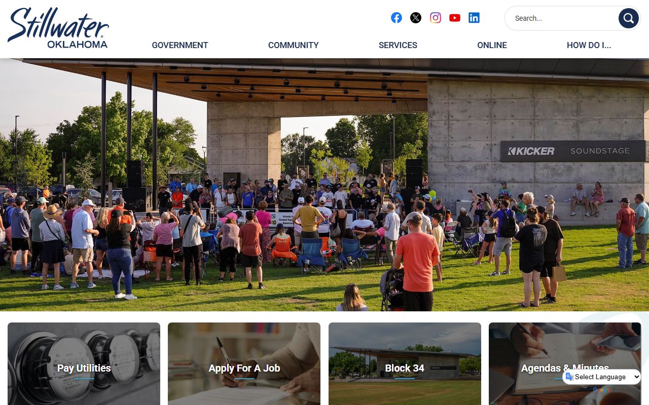 Stillwater city departments page showing local government resources for probate research