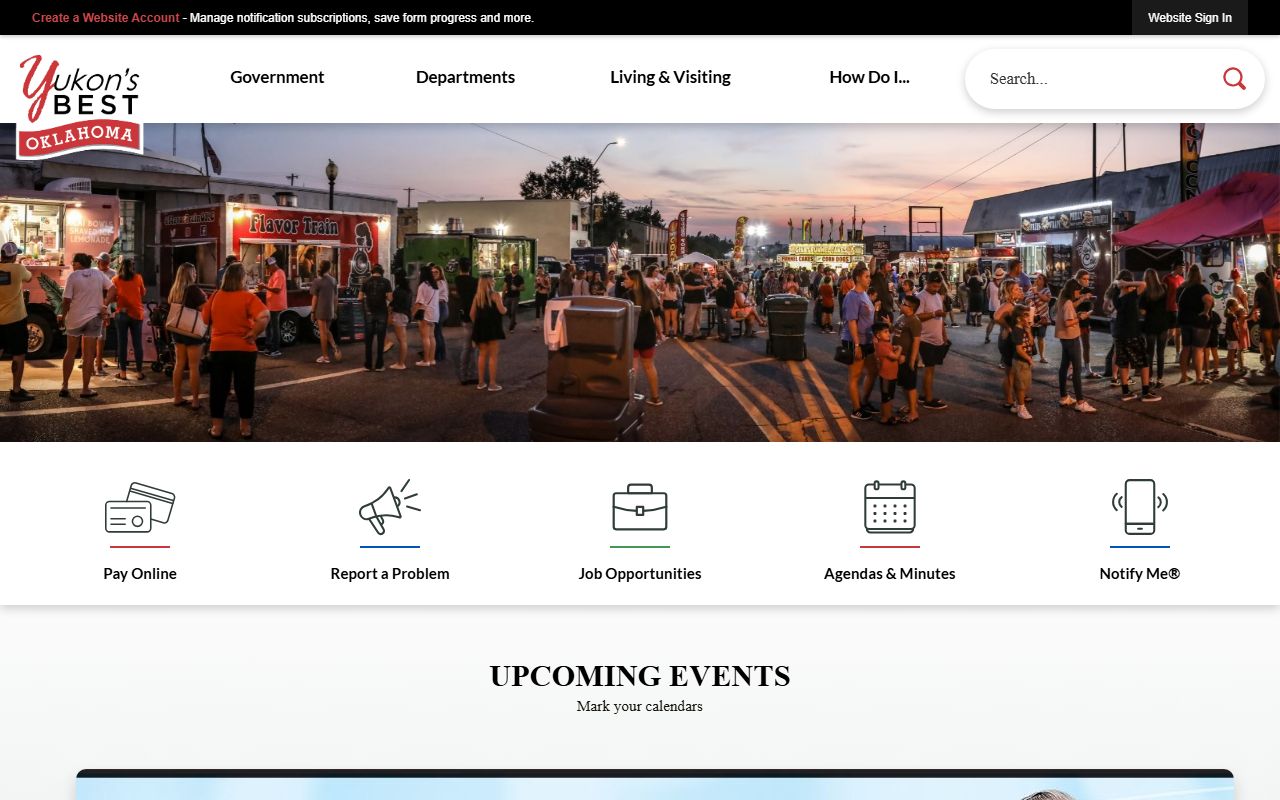City of Yukon website showing local government resources and probate court information