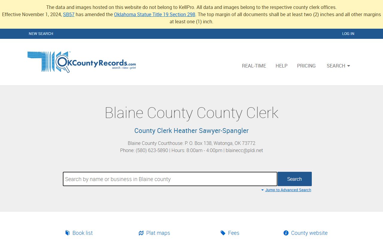 Blaine County Probate Court Records land records portal on OKCountyRecords.com
