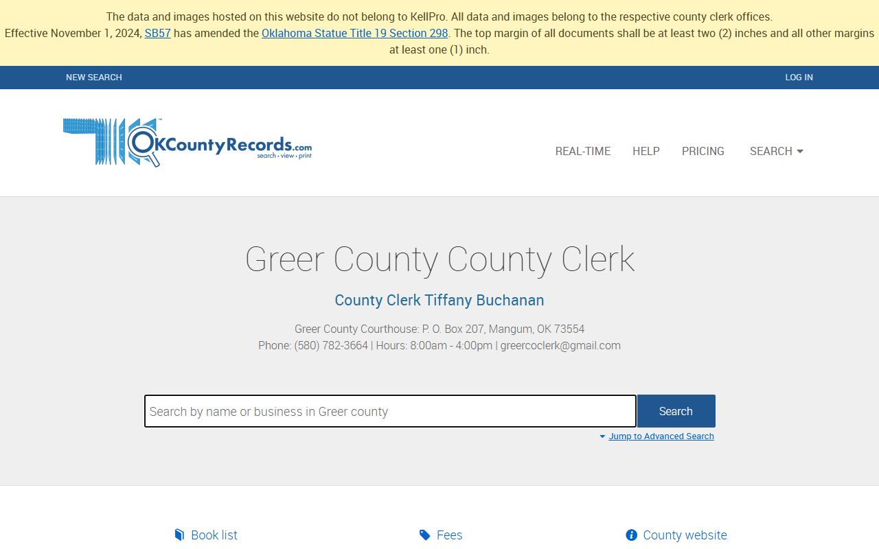 Greer County probate court records land portal search