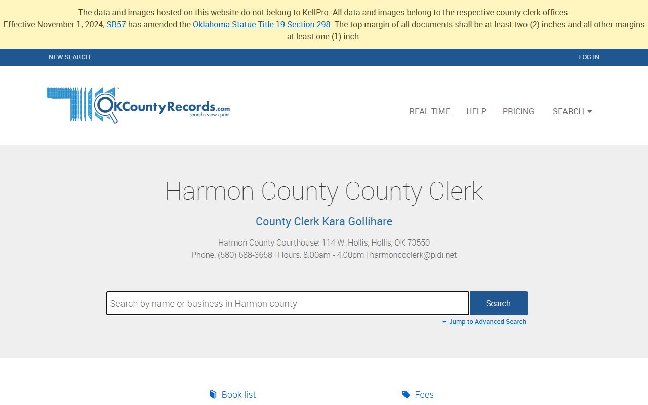 Harmon County probate court records search portal on OKCountyRecords.com