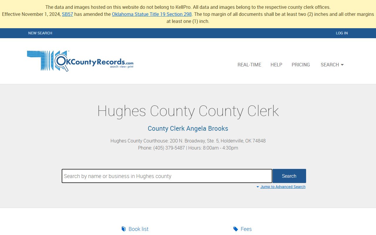 Hughes County probate court records search portal on OKCountyRecords.com