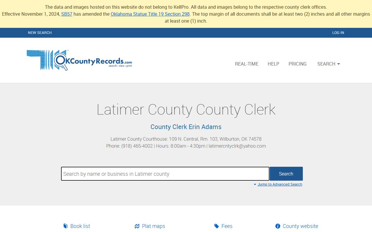 Latimer County probate court records search portal on OKCountyRecords.com