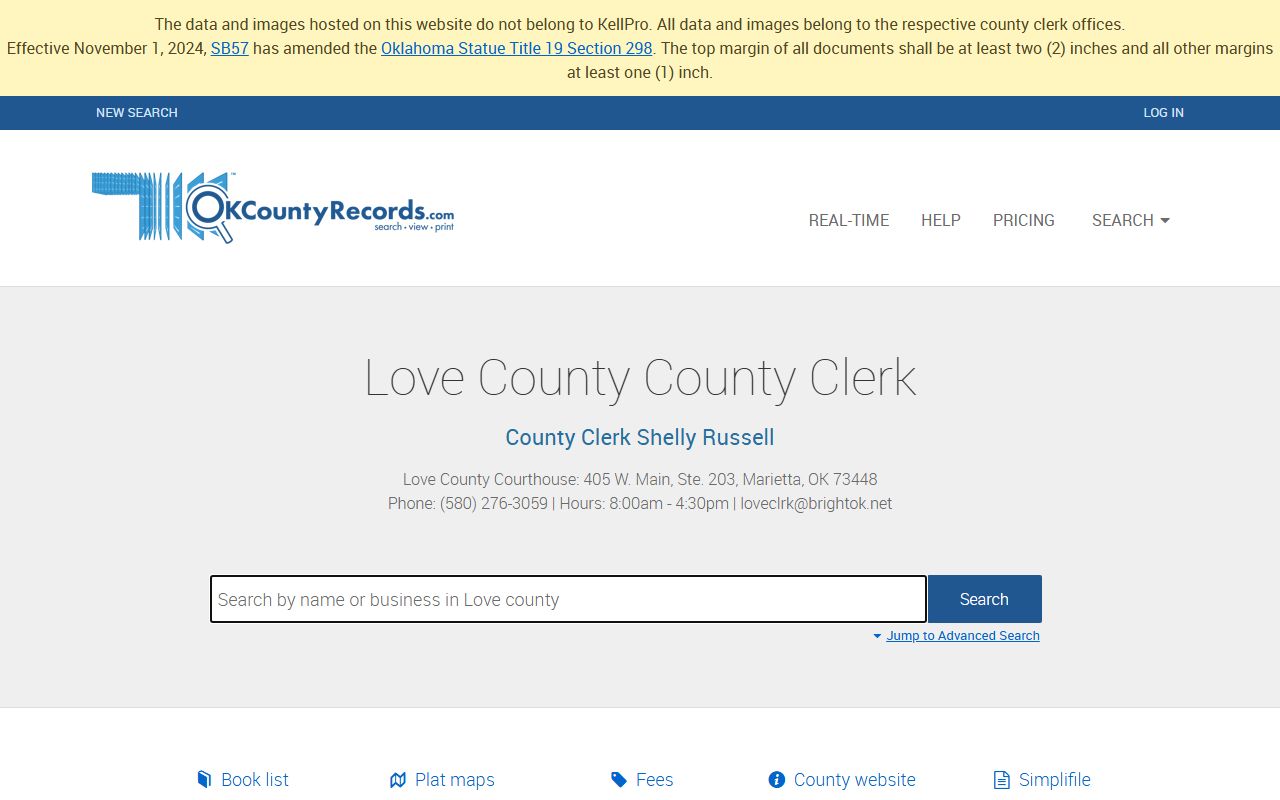 Love County probate court records search portal on OKCountyRecords.com