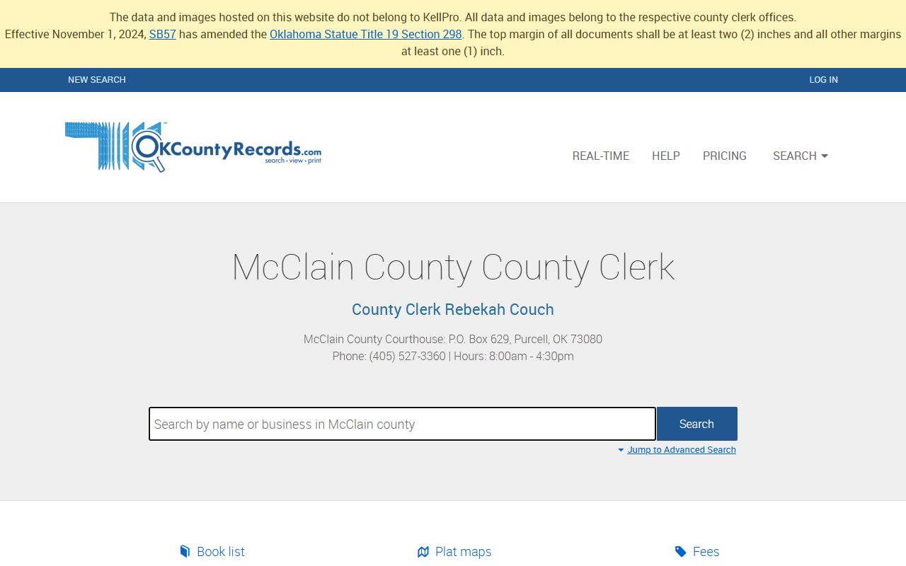 McClain County probate court records search portal on OKCountyRecords.com