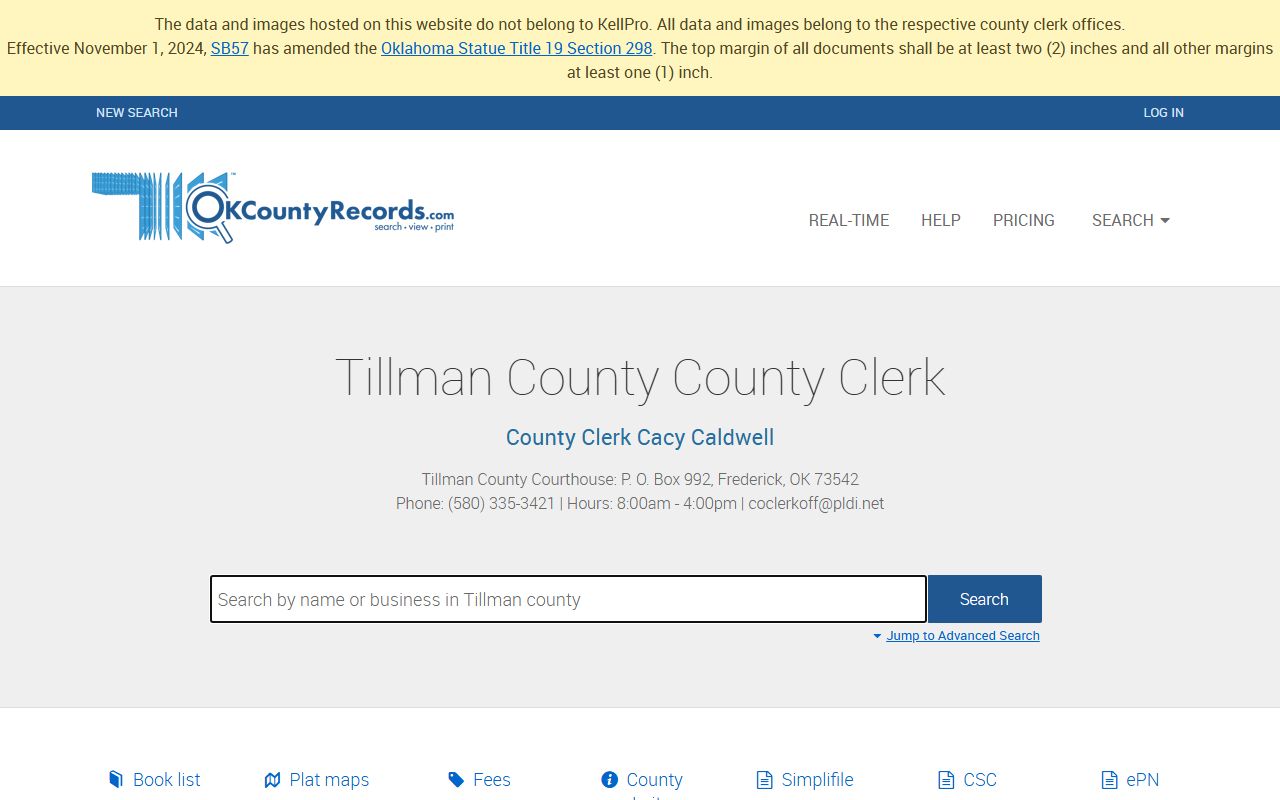Tillman County probate court records and property records search