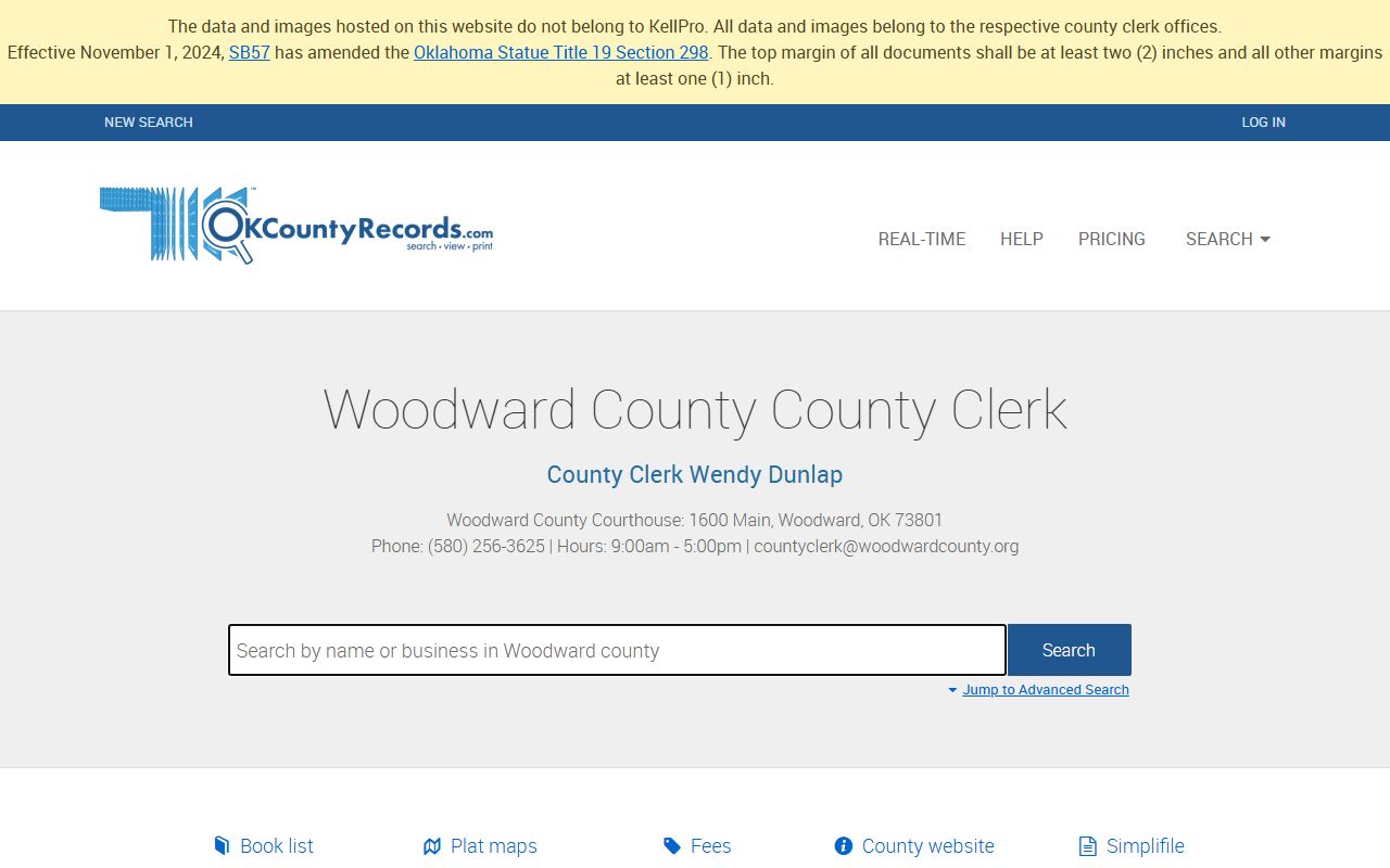 Woodward County probate court records and land records search portal