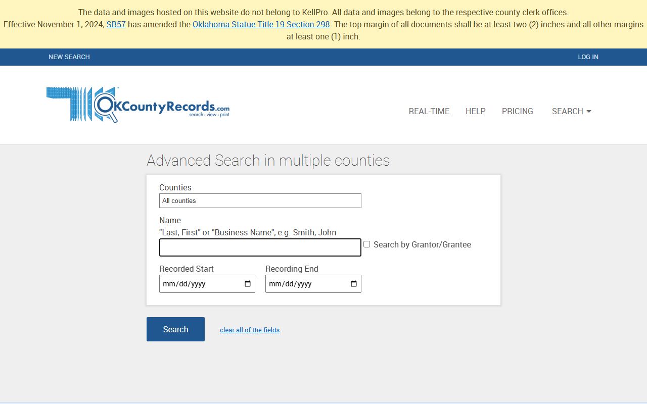 OKCountyRecords Search Page for Oklahoma Probate Court Records